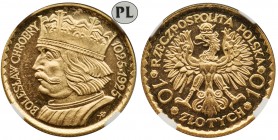 Chrobry, 10 zloty 1925 - NGC MS64 PROOF LIKE
Wyśmienity egzemplarz.
 Wybity świeżym stemplem, z efektem proof like, co zostało zauważone przez NGC.&...