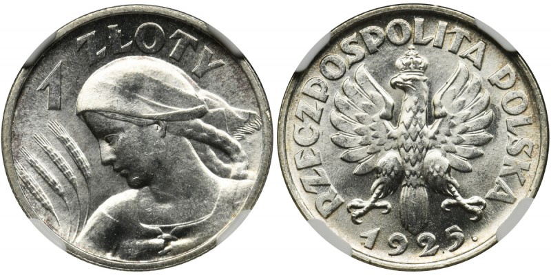 Kobieta i kłosy, 1 złoty 1925 - NGC MS64
Wyśmienity egzemplarz. Pełna mennicza ...