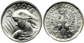 Kobieta i kłosy, 2 złote 1925 Londyn - NGC MS63+ - kropka po dacie PIĘKNA
&nbsp;
Znakomity egzemplarz wybity w mennicy w Londynie.
Głęboki zegarowy...