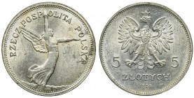 Nike, 5 zloty Brussel 1928
Rzadko notowana w kolekcjonerskich stanach, odmiana z z mennicy w Brukseli.
Oferowany egzemplarz piękny, menniczej świeżo...