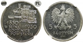 Revolution, 5 zloty 1930 - NGC MS62 PROOF LIKE - high
Odmiana bita stemplem głębokim, jedna z najrzadszych monet obiegowych okresu międzywojennego w ...