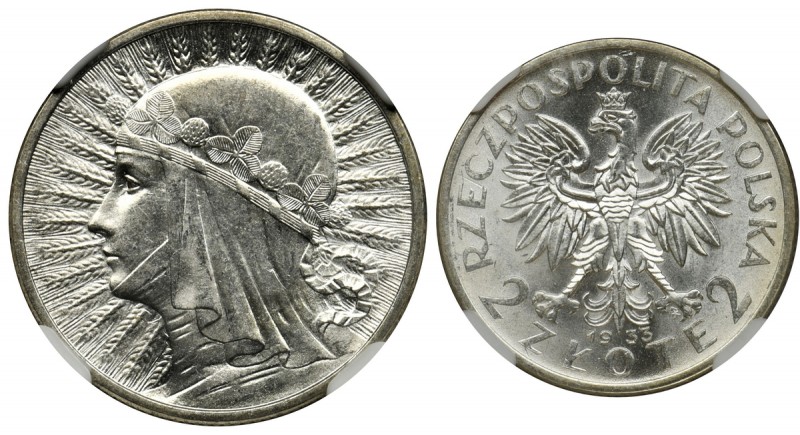 Głowa Kobiety, 2 złote 1933 - NGC MS63
Piękna sztuka. Pełna mennicza świeżość i...