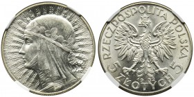 Queen Jadwiga, 5 zlotych London 1932 - NGC MS63
Znakomity, menniczy egzemplarz. Szczególnie zachwyca piękna strona z orłem, której tło zasługuje na z...