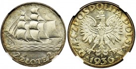 Gdynia Seaport, 2 zloty 1936 - NGC MS66
Niespotykanej urody, menniczy egzemplarz w pięknej, delikatnej patynie.&nbsp;
Moneta o znakomitej prezencji ...