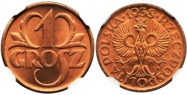 1 grosz 1938 - NGC MS67+ RD
Wyśmienicie zachowany egzemplarz w cenionym kolorze czerwonym. Intensywny blask menniczy.&nbsp;
Bardzo wysoka ocena w re...