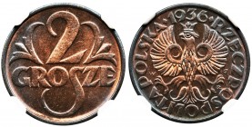 2 grosze 1936 - NGC MS67 RB
Menniczy egzemplarz z intensywnym, głębokim połyskiem. Piękny kolor czerwonobrązowy.&nbsp;
Najwyższa nota w rejestrze NG...