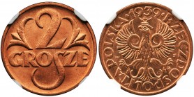 2 grosze 1939 - NGC MS67 RD - z efektem lustrzanki
Pokazowy egzemplarz. Doskonała mennicza świeżość w pożądanym kolorze czerwonym.&nbsp;
Egzemplarz ...