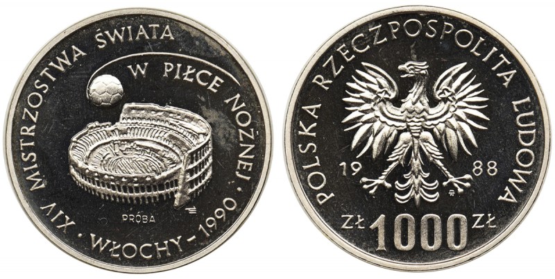 Próba NIKIEL, 1.000 złotych 1988 - XIV Mistrzostwa Świata w Piłce NożnejReferenc...