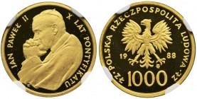 John Paul II, 1.000 zloty 1988 - NGC PF67 ULTRA CAMEO - proof
Najmniejsza moneta z papieskiej serii Mennicy Warszawskiej, wybitej z okazji X-lecia Po...