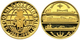 Medal - 50 years Szczecin Shipyard 1948-1998
Złoto .999&nbsp; 31.1 g.
Miko ryski na rewersie.
Grade: Proof/Proof-