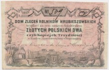 Hrubieszów, Dom Zleceń Rolników Hrubieszowskich 2 złote = 30 koiejek 1864
Rzadki i co warte podkreślenia obiegowy egzemplarz z naniesionym ręcznie nu...