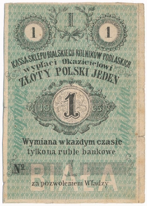 Biała Podlaska, Kasa Sklepu Bialskiego Rolników Podlaskich, 1 złoty 1865
Kilkuk...