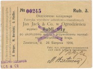 Zawiercie, Jan Jack & Co. w Ogrodzieńcu., 3 ruble 1914 - RZADKIE
Bardzo rzadki bon.Reference: Podczaski R-502.b
Grade: VF