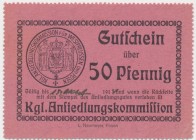 Poznań (Posen), Ansiedlungskommission 50 Pfennig 191(7)
Rzadki bon niemieckojęzyczny wydany przez komisję kolonizacyjną dla prowincji Poznania.&nbsp;...