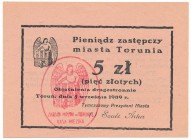 Toruń, 5 złotych 1939
Rzadki bon.
Lekkie nadgięcia na rogach, ale bez ugięć przez pole.&nbsp;
Emisyjna prezencja. Naturalny.Reference: Podczaski D-...