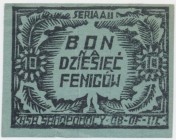 Oflag II C Woldenberg, Bon na 10 fenigów (1944) - Seria AIIBez sygnatury EP.
Reference: Podczaski DO-104.1.b, Lucow 912 (R1)
Grade: XF