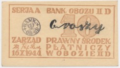 Oflag II D Gross-Born, Bon na 10 groszy 1944
Stempel czarny.Reference: Podczaski DO-101.A.1.c Lucow 934 (R3)
Grade: UNC/AU