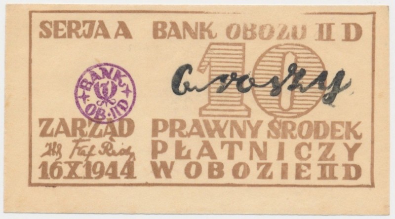 Oflag II D Gross-Born, Bon na 10 groszy 1944
Stempel fioletowy.Reference: Podcz...