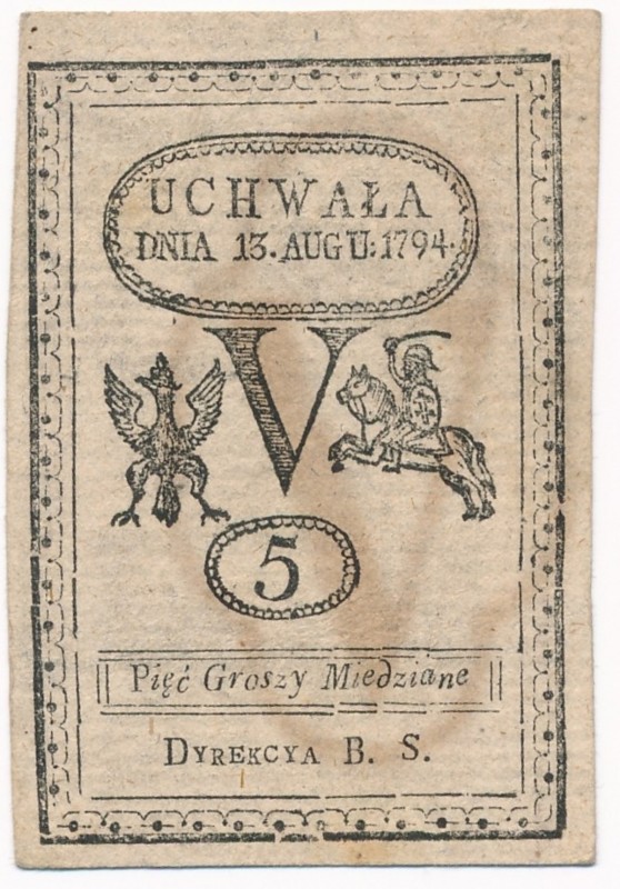 5 groszy 1794
Nieświeżości narożników oraz złamany lewy, górny róg.&nbsp;
Bard...