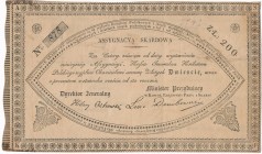 Asygnacja Skarbowa na 200 złotych 1831 - wypełniona
Obligacja z okresu Powstanie Listopadowego. Egzemplarz godny dowartościowania ze względu na wypeł...