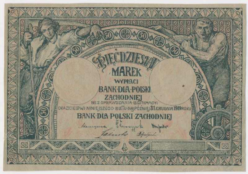 Bank dla Polski Zachodniej 50 marek 1919 - pięknie zachowane
Rzadki i ceniony, ...