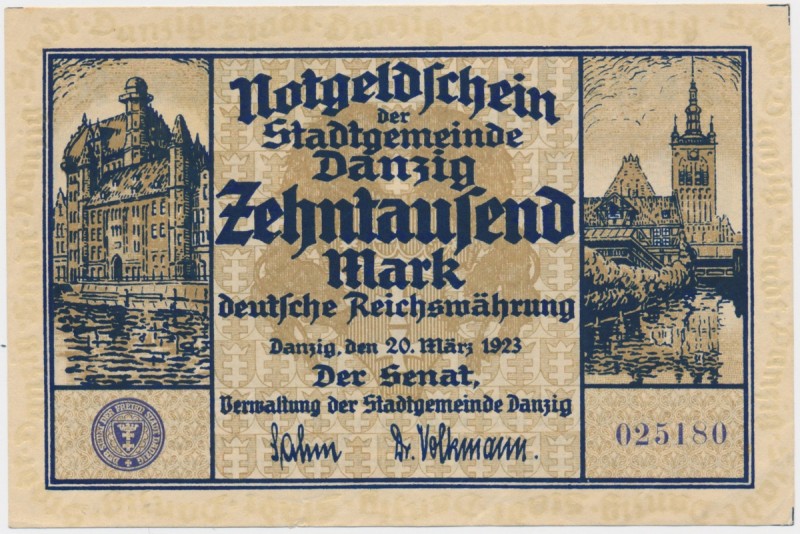 Gdańsk 10.000 marek 1923 - RZADKOŚĆ
Jeden z najtrudniejszych banknotów gdańskic...