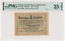 Gdańsk 5 guldenów 1923 Październik - PMG 25
Rzadki, wysoki nominał pierwszej emisji guldenowej.&nbsp;
Banknot poszukiwany w każdym stanie zachowania...