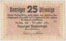 Gdańsk 25 fenigów 1923 Listopad - RZADKOŚĆ
Wysoki nominał fenigowy emisji listopadowej. Począwszy od 25-fenigów wszystkie banknoty gdańskie z datą li...