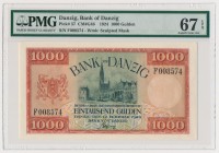 Gdańsk 1.000 guldenów 1924 PMG 67 EPQ - OKAZOWY
One of the most beautifull banknotes with impressive desgin that is desired by collectors from all ov...