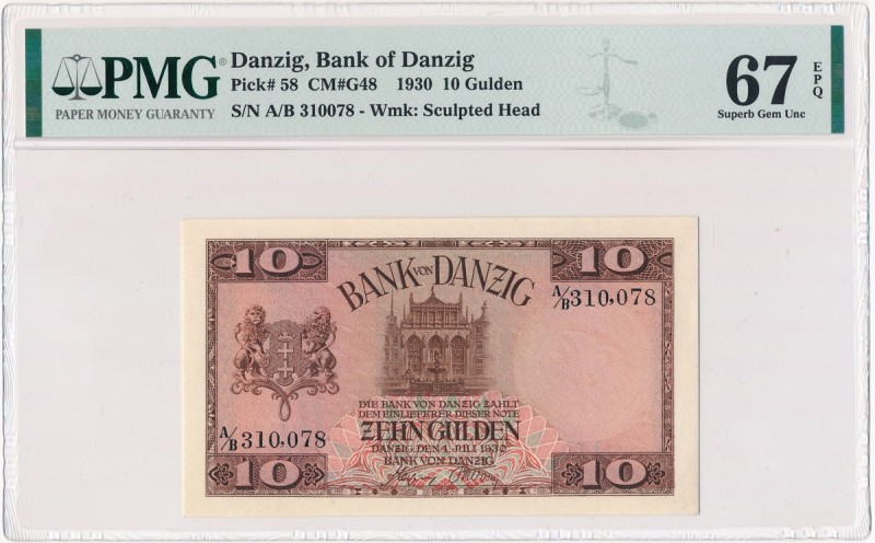 Gdańsk 10 guldenów 1930 - A/B - PMG 67 EPQ - OKAZOWY
Banknot rzadki w każdym st...