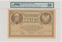 1.000 marek 1919 - 2 x Ser.C - PMG 50 EPQ - ZNAKOMITY i rzadki w tym stanie
Bardzo rzadka odmiana z numeratorem znaczonym dwa razy na awersie, wydruk...