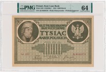 1.000 marek 1919 - Ser.AD 7 cyfr - PMG 64 EPQ
Relatywnie rzadka odmiana wydrukowana na papierze 'plastry miodu'&nbsp;
 Pięknie zachowany, świeży egz...