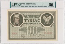 1.000 marek 1919 - III Ser.A - PMG 50
Odmiana wydrukowana na gładkim, białym papierze ze znakiem wodnym orły.&nbsp;
Piękna prezencja, aczkolwiek ban...