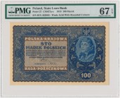 100 marek 1919 - IE Serja N - PMG 67 EPQ
Egzemplarz pospolitego banknotu, ale w perfekcyjnym stanie zachowania.
Najwyższa nota w rejestrze PMG.&nbsp...