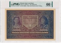 5.000 marek 1920 - II Serja F - PMG 66 EPQ
Wyśmienita sztuka z bardzo wysoką, niezwykle trudną do uzyskania oceną od PMG. 
Banknot w gradingu dużego...