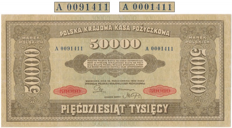 50.000 marek 1922 - A - Spektakularny błąd numeratora
Duża ciekawostka. Banknot...