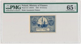 10 groszy 1924 - PMG 65 EPQ
Emisyjny stan zachowania i doskonała jakość druku. 
Bilety zdawkowe bardzo rzadko otrzymują oceny na poziomie 65-66.&nbs...