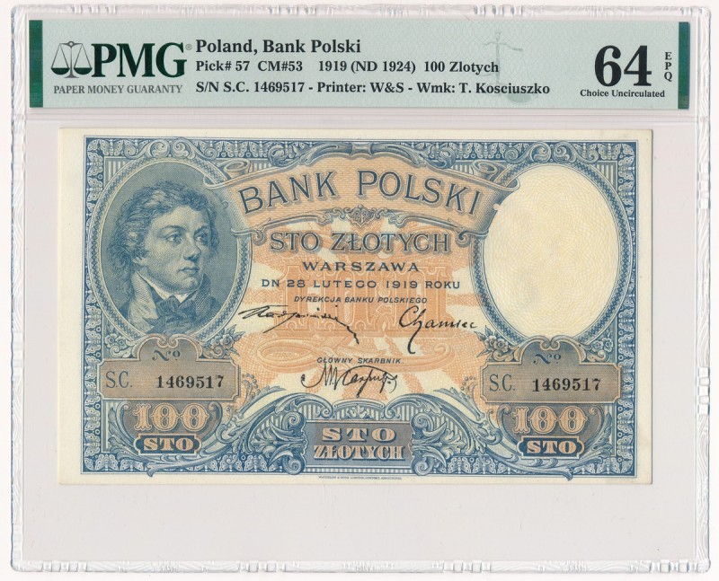 100 złotych 1919 S.C - PMG 64 EPQ - PIĘKNY
Wyśmienity egzemplarz, który przed w...