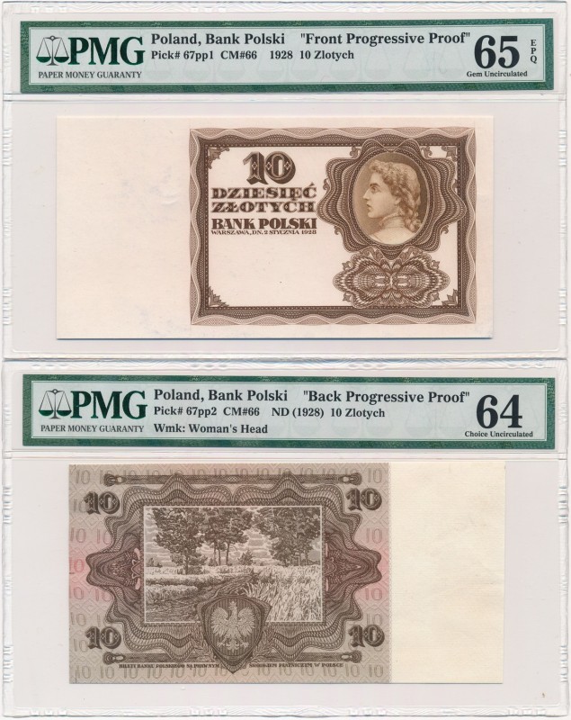 10 złotych 1928 - próby kolorystyczne - PMG 64 i 65 EPQ (2szt.)
Duża ciekawostk...