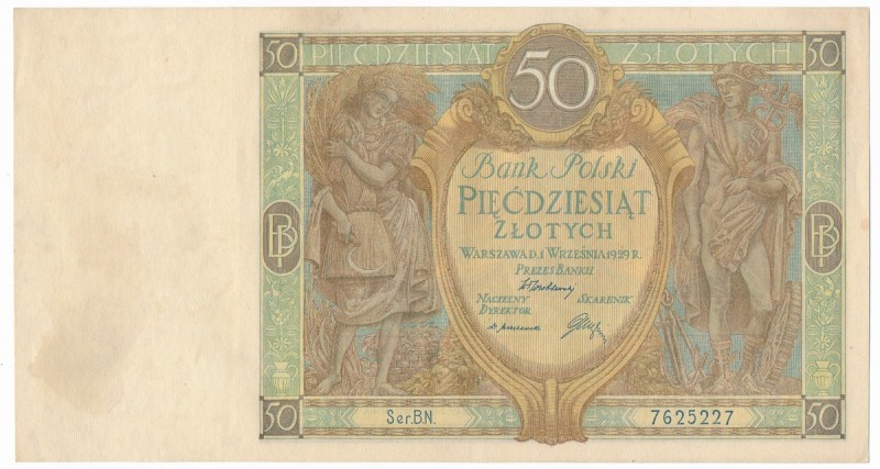 50 złotych 1929 Ser.B.N. - RZADKA
Bardzo rzadka odmiana z kropką rozdzielającą ...