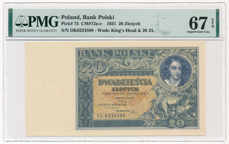 20 złotych 1931 - D.K - PMG 67 EPQ
Wyśmienicie zachowane.&nbsp;
Druga najwyższ...