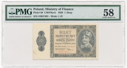 1 złoty 1938 - J - PMG 58 - rzadsza
Rzadka odmiana jednoliterowa. W stanach około bankowych bardzo rzadka.&nbsp;
Bardzo ładny egzemplarz. Złamany ni...