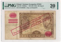 100 złotych 1934(9) - przedruk okupacyjny - CW - PMG 20
Oryginalne przedruki okupacyjne zalicza się do rzadkich pozycji.&nbsp;
Oferowany egzemplarz ...