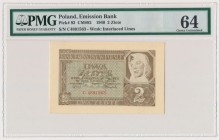 2 złote 1940 - C - PMG 64
Pięknie zachowany banknot w emisyjnym stanie.
Nieopatrznie ogradowany z adnotacją ołówkiem, stąd brak EPQ. Przy umiejętnym...