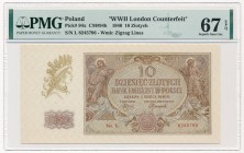 10 złotych 1940 - L. - London Counterfeit - PMG 67 EPQ
Banknot z oznaczeniem od PMG 'London Counterfeit'.&nbsp;
Emisyjny stan zachowania.
Wyłącznie...