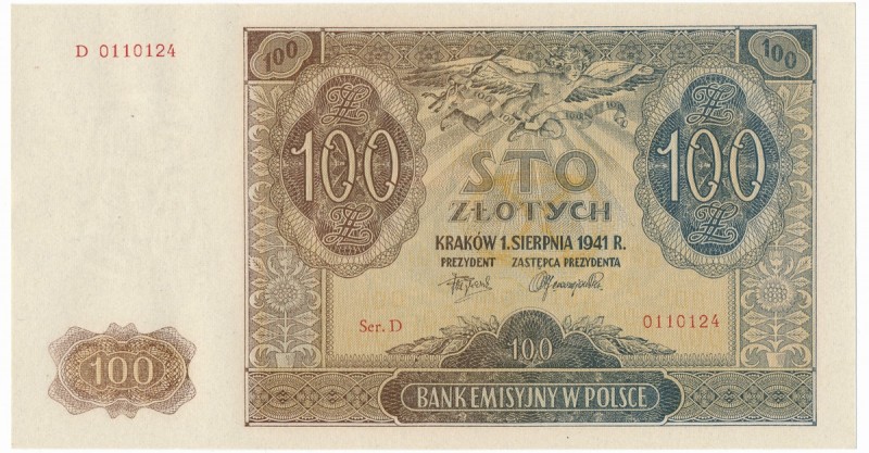 100 złotych 1941 - D -
Wyśmienicie zachowane.Reference: Miłczak 103b
Grade: UN...