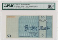 50 marek 1940 - PMG 66 EPQ
Paper with watermark and orange S/N. Rare banknote in uncirculated condition.&nbsp;&nbsp;
Najwyższy, a zarazem najbardzie...