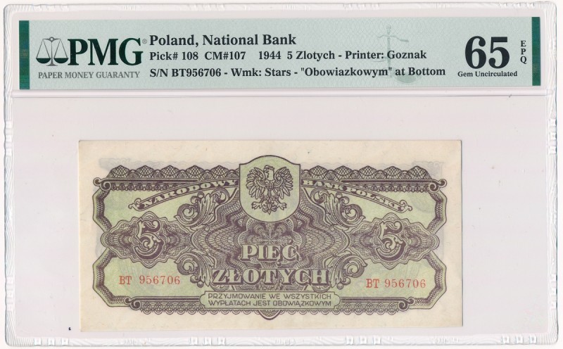 5 złotych 1944 ...owym - BT - PMG 65 EPQ
Poland Polen 5 zloty 1944 ...owym
Dro...