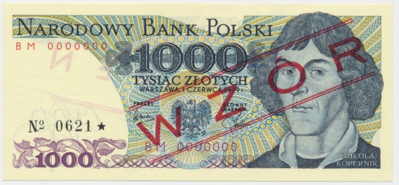 1.000 złotych 1979 WZÓR BM 0000000 No.0621
Stan emisyjny.Reference: Miłczak 154...