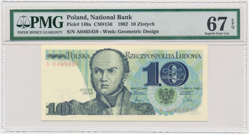 10 złotych 1982 - A - PMG 67 EPQ
Pierwsza seria A.&nbsp;Reference: Miłczak 156...